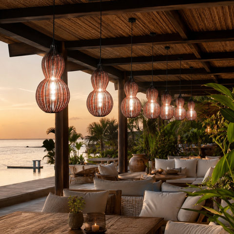 Outdoor Pendant Light with Woven Synthetic Vine Shade