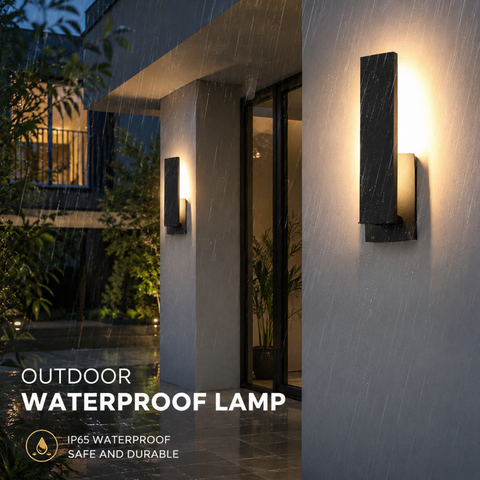 Outdoor Wall Sconce with Offset Metal Panel and LED Backlight