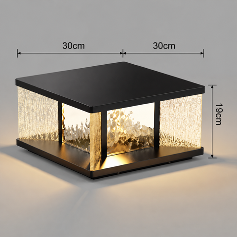Pillar Light with Textured Glass Panels and Square Metal Frame