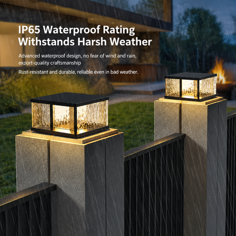 Pillar Light with Textured Glass Panels and Square Metal Frame