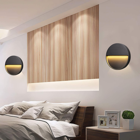 Round Aluminium LED Wall Light with Recessed Glow for Outdoor Steps and Pathways