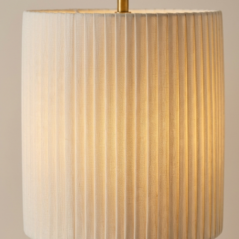 Floor Lamp with Pleated Cylinder Shade and Wood Column Base