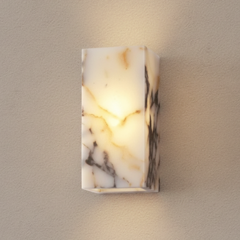 Wall Sconce with Veined Stone Body and Warm Up-and-Down Light
