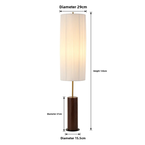 Floor Lamp with Pleated Cylinder Shade and Wood Column Base