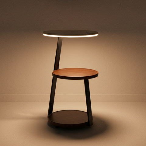Side Table Lamp with LED Ring and Wireless Charging