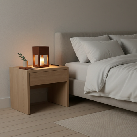 Candle Warmer Lamp with Open Wood Frame and Adjustable Brightness