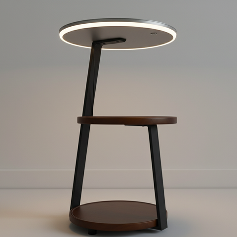 Side Table Lamp with LED Ring and Wireless Charging