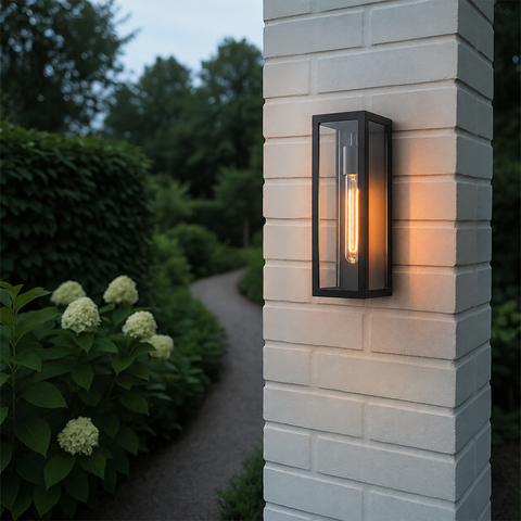 Outdoor Wall Lantern with Clear Glass and Dusk-to-Dawn Sensor