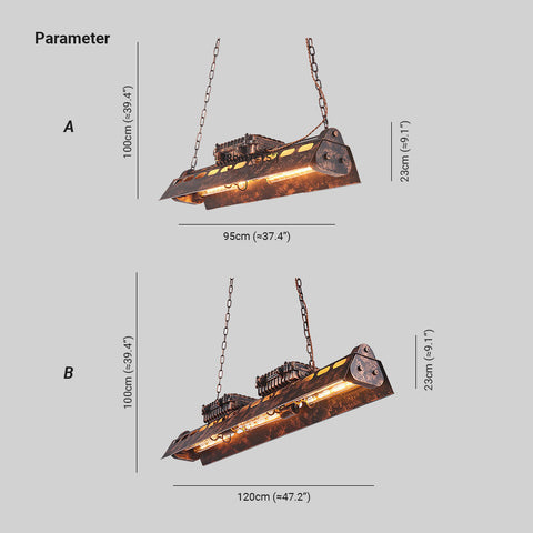 Industrial Steampunk Linear Chandelier for Kitchens, Bars, and Cafes
