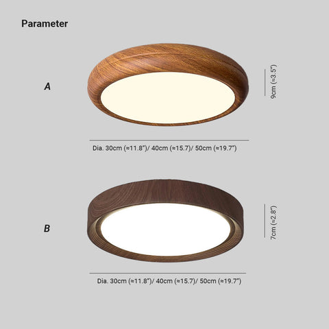 Wood-Grain LED Flush Mount Ceiling Light for Bedrooms and Dining Rooms