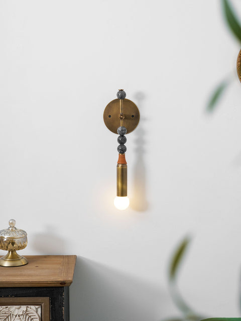 Toam Wall Lamp with Marble Beads and Antique Brass Frame