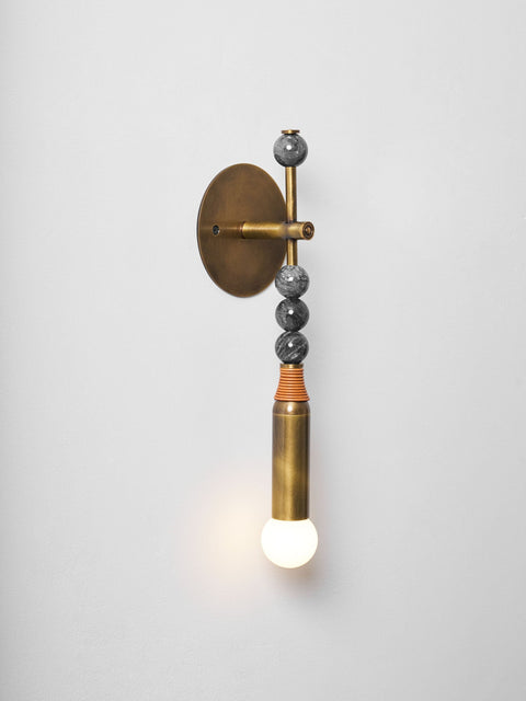 Toam Wall Lamp with Marble Beads and Antique Brass Frame