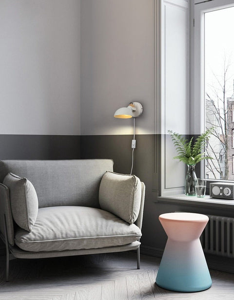 Plug-In Reading Wall Lamp with Rotating Metal Shade and Wood Accents