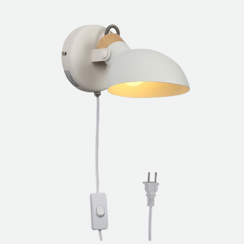 Plug-In Reading Wall Lamp with Rotating Metal Shade and Wood Accents