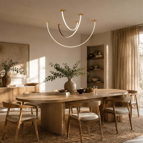 Curved Linear LED Chandelier with Dining Room Lighting