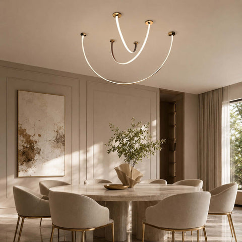 Curved Linear LED Chandelier with Dining Room Lighting