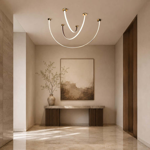 Curved Linear LED Chandelier with Dining Room Lighting