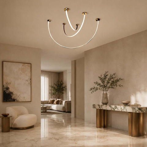 Curved Linear LED Chandelier with Dining Room Lighting