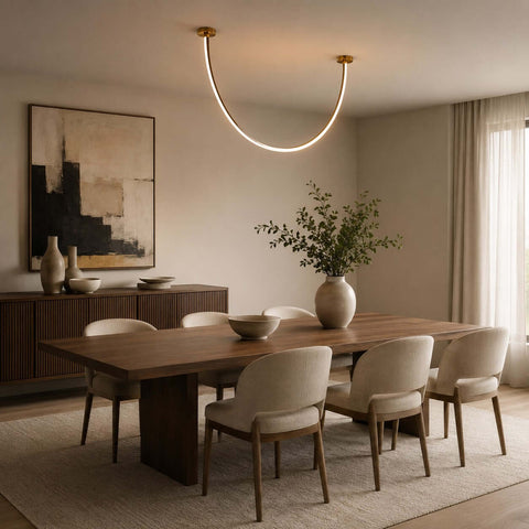 Curved Linear LED Chandelier with Dining Room Lighting