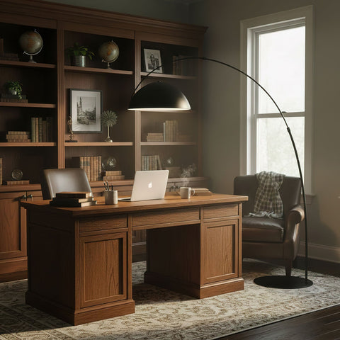 Floor Lamp with Sweeping Arc and Adjustable Metal Dome Shade
