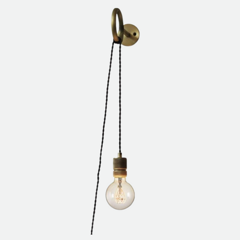 Plug-In Wall Sconce with Hanging Bulb Socket and Industrial Ring