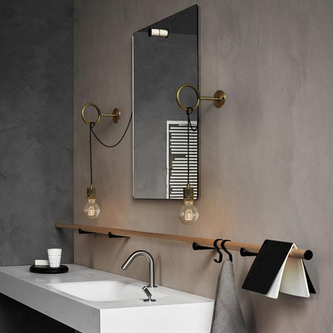 Plug-In Wall Sconce with Hanging Bulb Socket and Industrial Ring