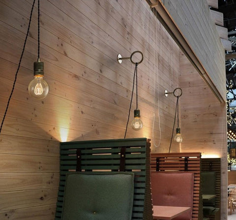 Plug-In Wall Sconce with Hanging Bulb Socket and Industrial Ring