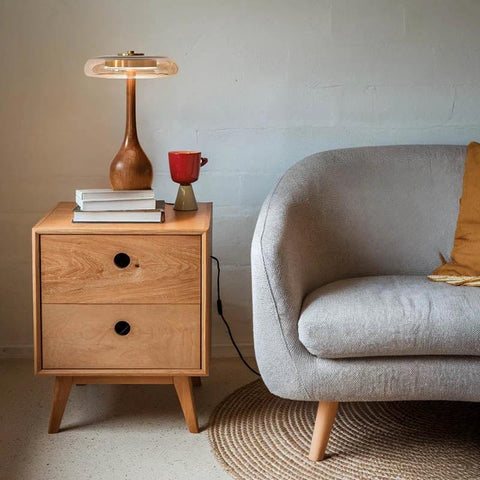 Wood Table Lamp with Circular Clear Shade — product view
