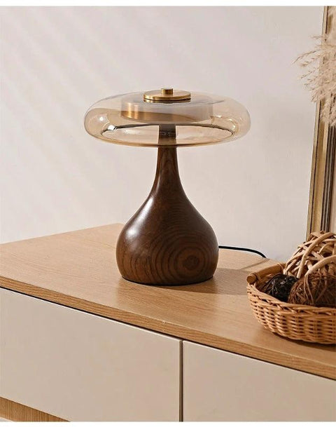 Wood Table Lamp with Circular Clear Shade — product view
