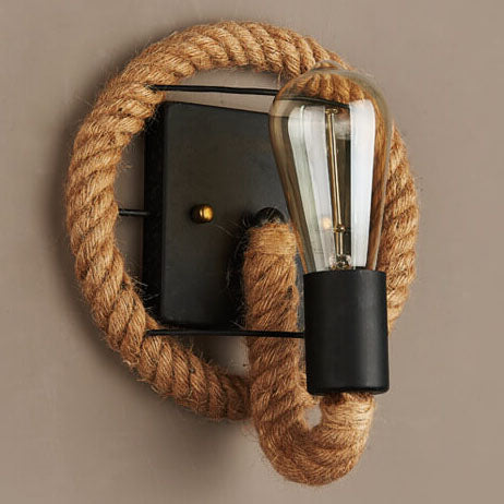 Hemp Rope Wall Sconce with Exposed Bulb and Rustic Wall Accent