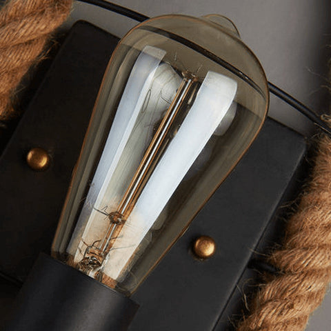 Hemp Rope Wall Sconce with Exposed Bulb and Rustic Wall Accent