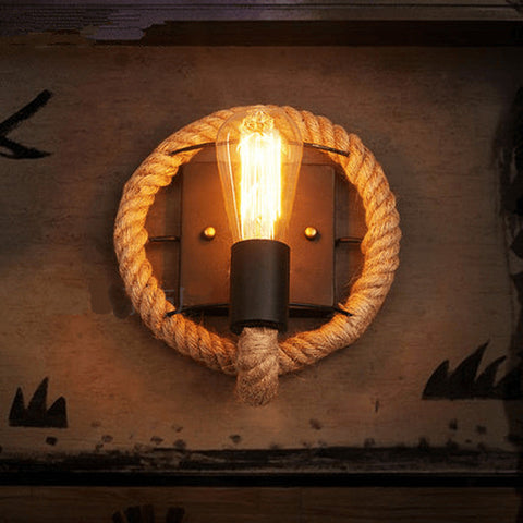 Hemp Rope Wall Sconce with Exposed Bulb and Rustic Wall Accent
