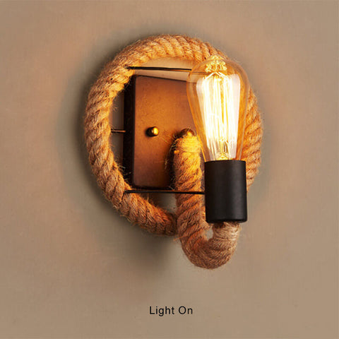 Hemp Rope Wall Sconce with Exposed Bulb and Rustic Wall Accent