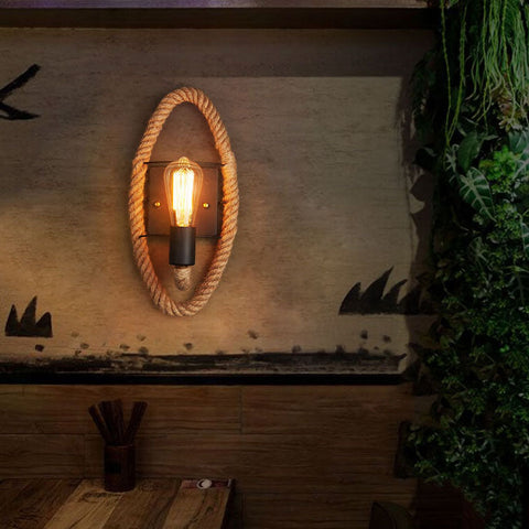 Hemp Rope Wall Sconce with Exposed Bulb and Rustic Wall Accent