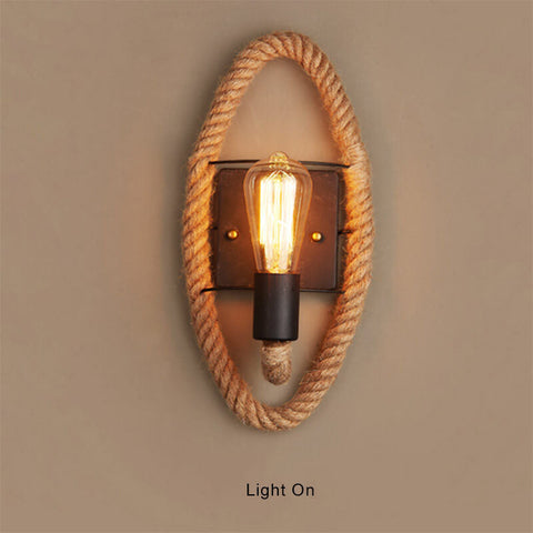 Hemp Rope Wall Sconce with Exposed Bulb and Rustic Wall Accent