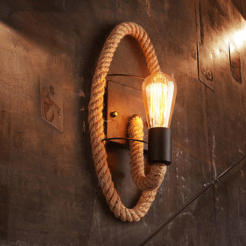 Hemp Rope Wall Sconce with Exposed Bulb and Rustic Wall Accent