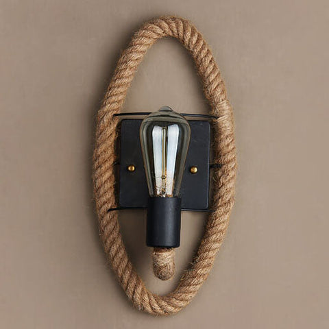Hemp Rope Wall Sconce with Exposed Bulb and Rustic Wall Accent