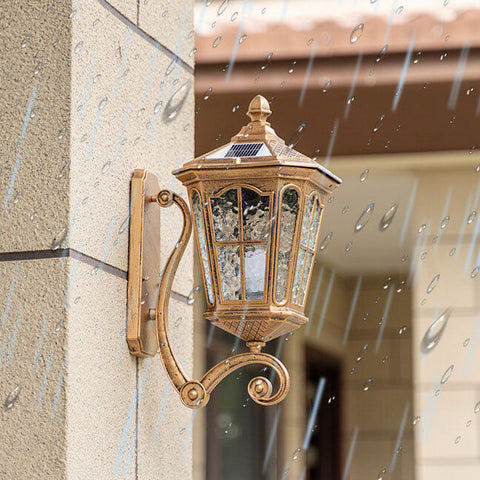 Solar Glass Wall Lantern with Classic Metal Frame and Size Options