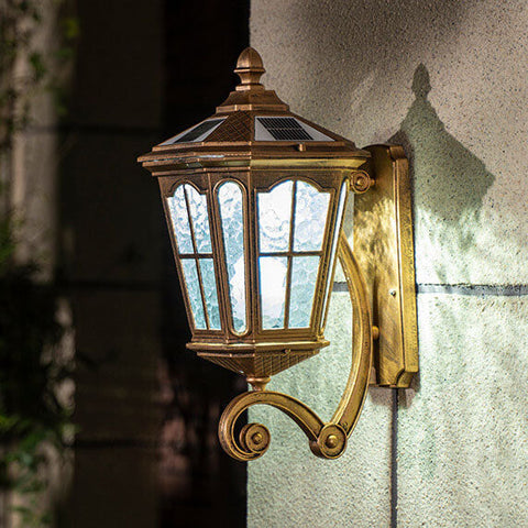 Solar Glass Wall Lantern with Classic Metal Frame and Size Options