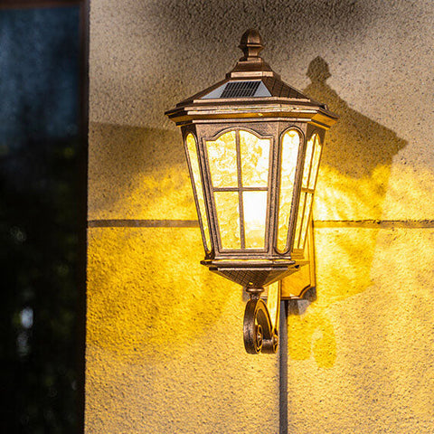 Solar Glass Wall Lantern with Classic Metal Frame and Size Options