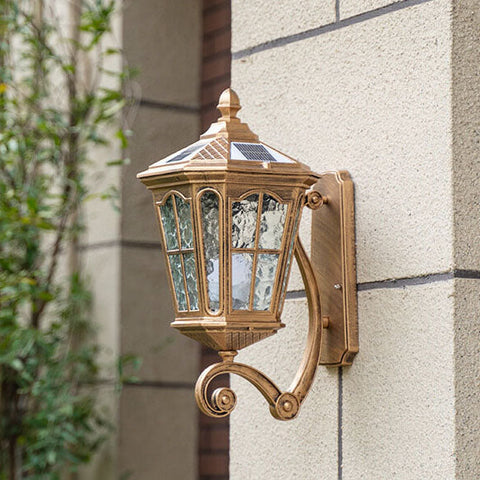 Solar Glass Wall Lantern with Classic Metal Frame and Size Options
