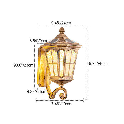 Solar Glass Wall Lantern with Classic Metal Frame and Size Options