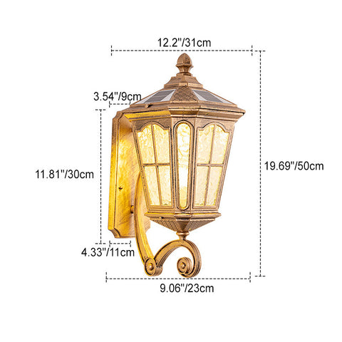 Solar Glass Wall Lantern with Classic Metal Frame and Size Options