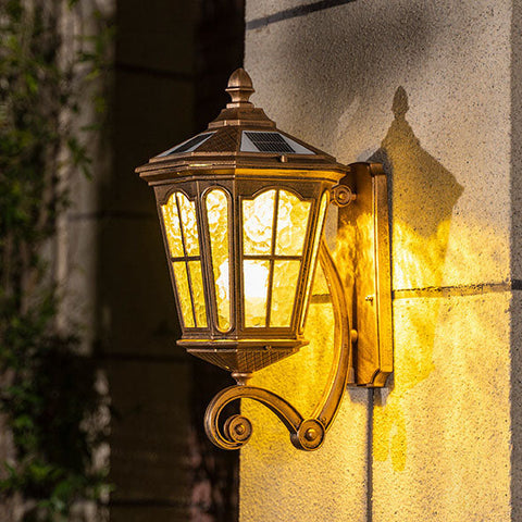 Solar Glass Wall Lantern with Classic Metal Frame and Size Options