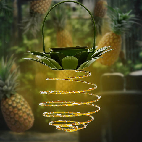 Solar Pineapple Hanging Lantern with Spiral LED Lights for Patios