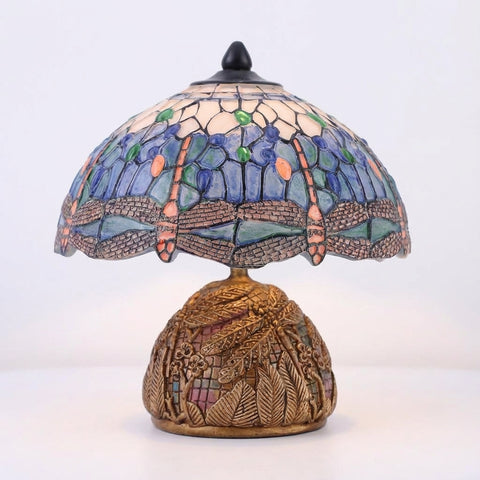 Vintage-Inspired Dragonfly Table Lamp with Decorative Shade and Sculptural Base