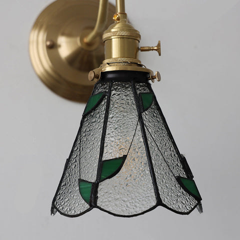 Tiffany-Style Glass Wall Sconce with Brass Frame