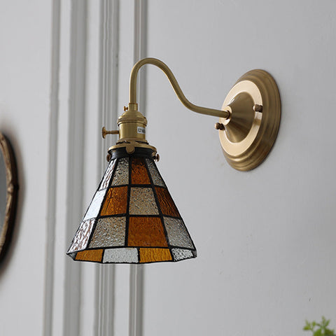 Tiffany-Style Glass Wall Sconce with Brass Frame