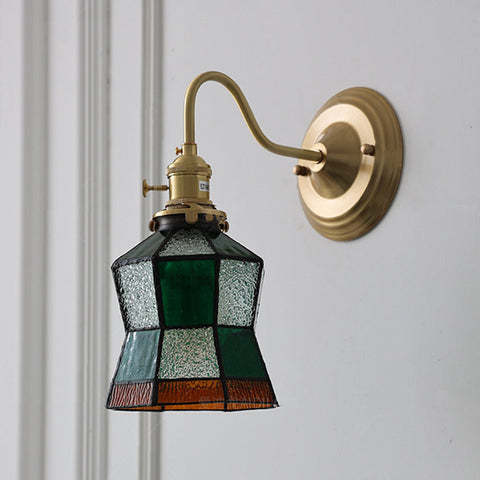 Tiffany-Style Glass Wall Sconce with Brass Frame