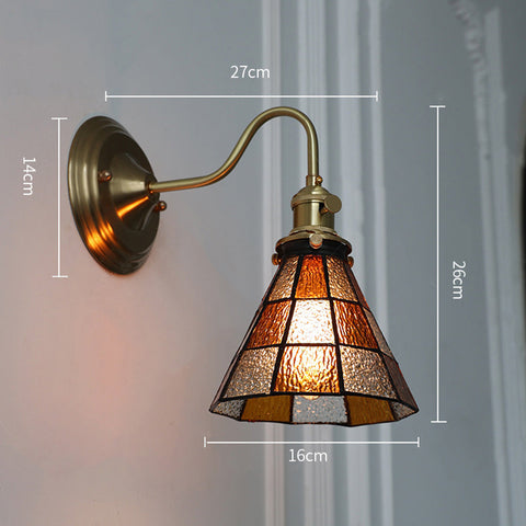 Tiffany-Style Glass Wall Sconce with Brass Frame